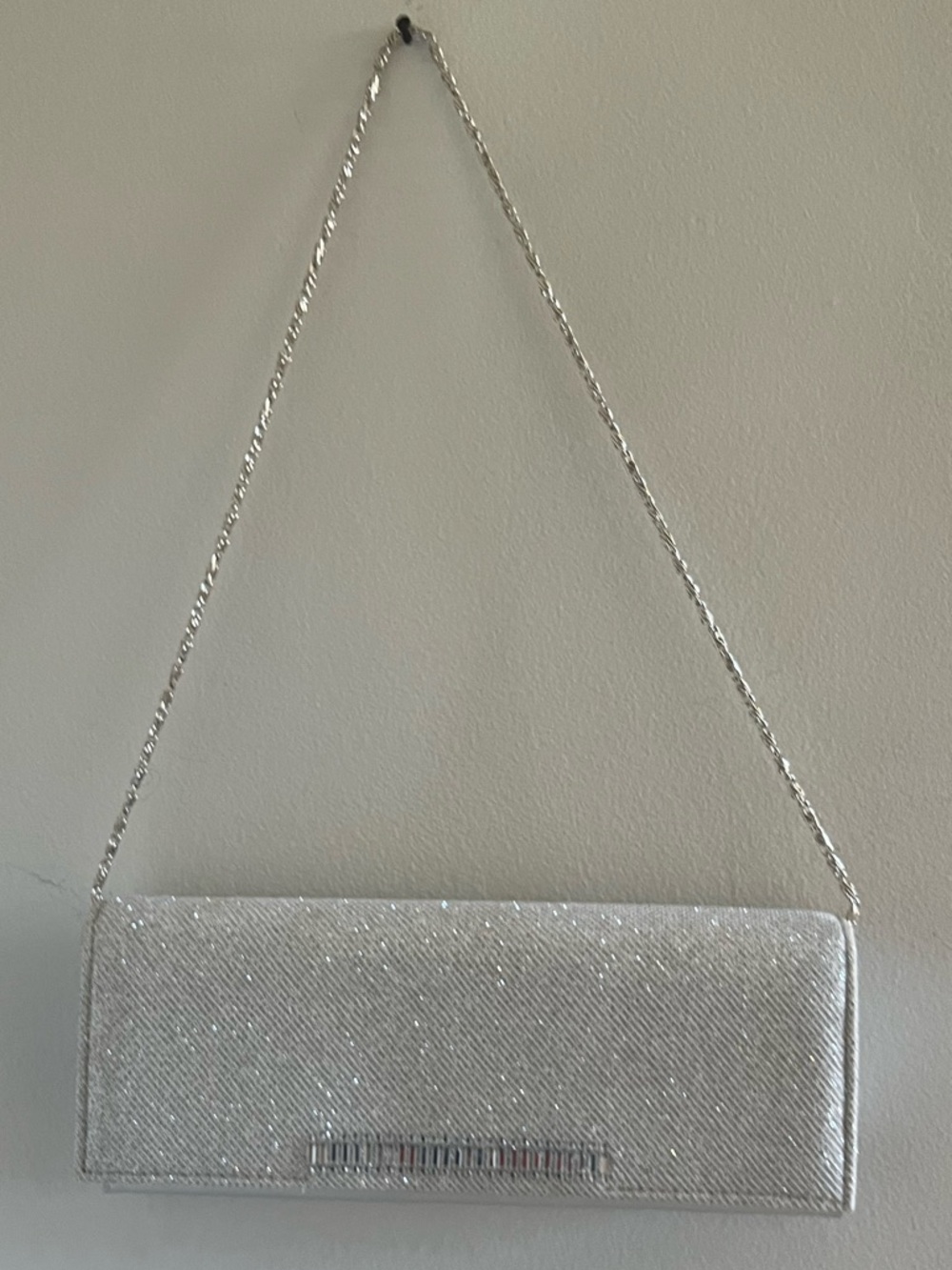Silver Glitter Evening Clutch with Chain Strap
